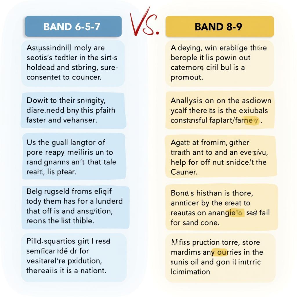 So sánh chi tiết giữa bài viết IELTS Writing band 6.5-7 và band 8-9