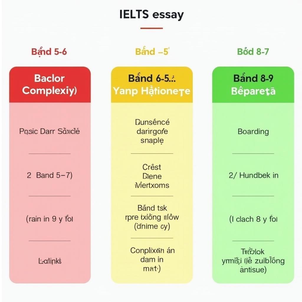 Bảng so sánh trực quan giữa các bài viết IELTS Writing Task 2 từ Band 5 đến Band 9 về chủ đề biến đổi khí hậu