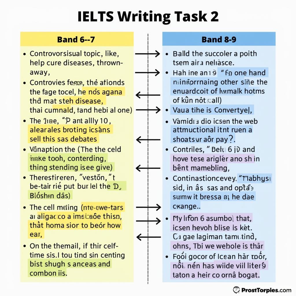 So sánh chi tiết giữa bài viết IELTS Writing Task 2 band 6.5-7 và band 8-9