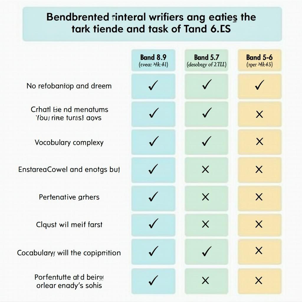 Bảng so sánh đặc điểm của bài viết IELTS Writing Task 2 ở các mức band điểm khác nhau