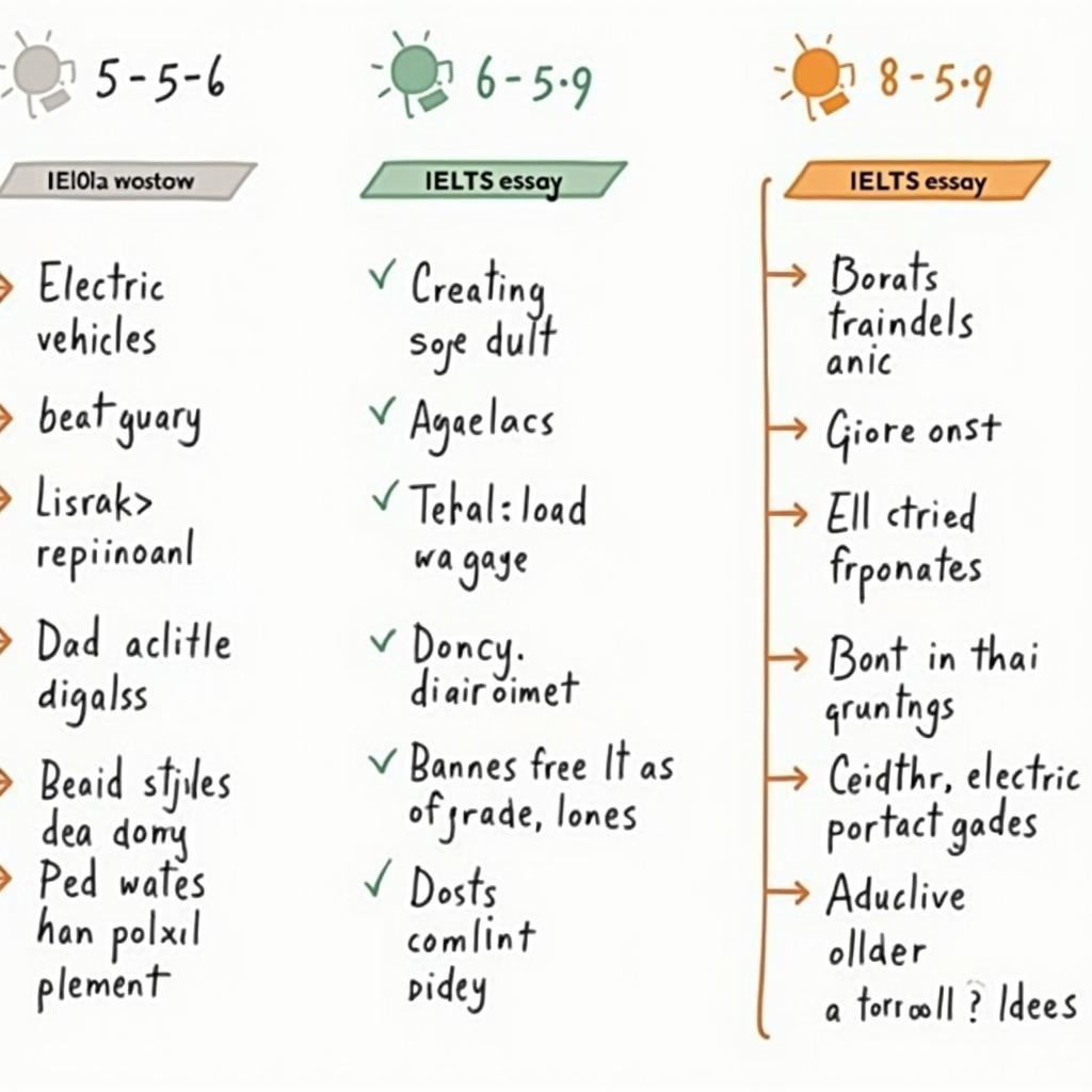 So sánh các bài viết IELTS Writing Task 2 về xe điện ở band 5, 6.5 và 8 với điểm khác biệt rõ ràng