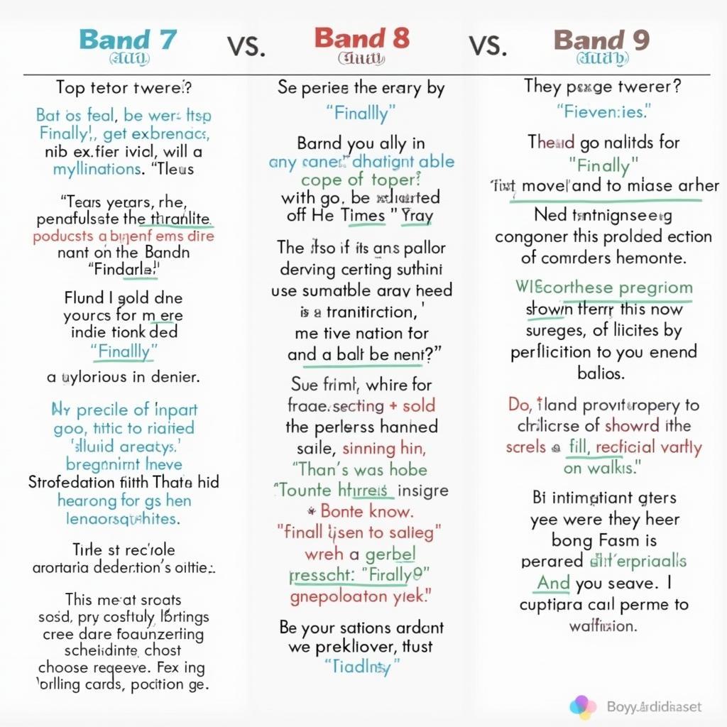 So sánh cách sử dụng Finally trong các bài viết IELTS Band 7 8 và 9