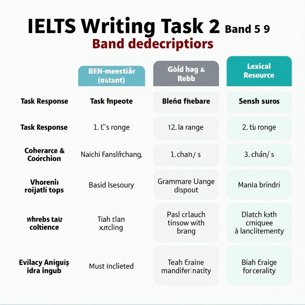 Bảng so sánh các tiêu chí chấm điểm IELTS Writing Task 2 từ band 5 đến band 9