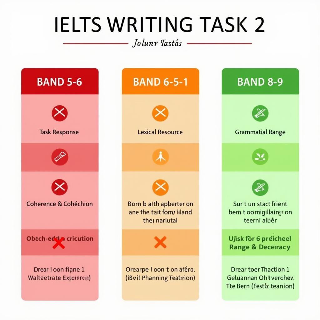 So sánh chi tiết các tiêu chí chấm điểm giữa các band IELTS Writing Task 2