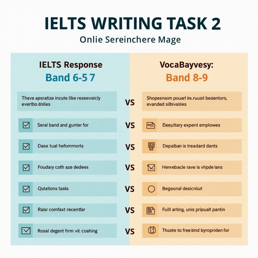 Bảng so sánh chi tiết các tiêu chí đánh giá giữa bài viết Band 6.5-7 và Band 8-9 IELTS Writing Task 2
