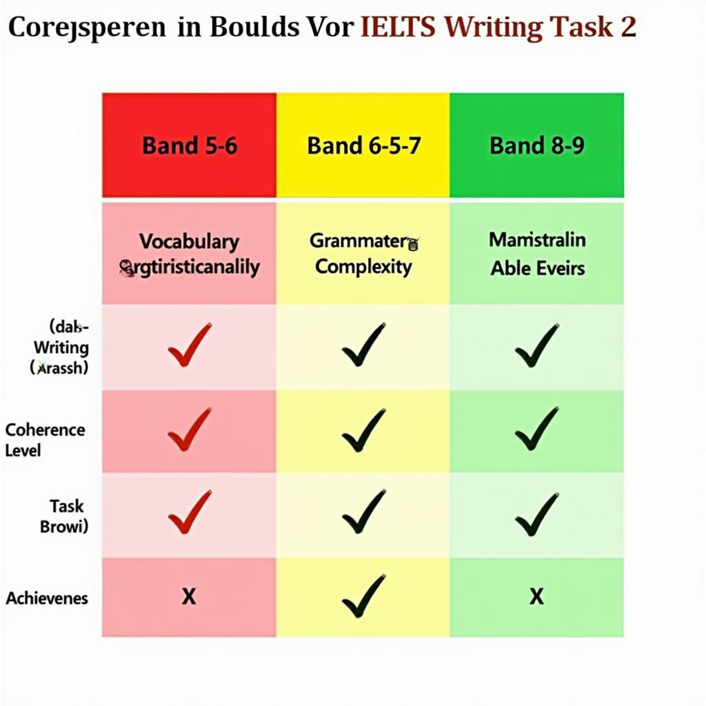 So sánh chi tiết các tiêu chí chấm điểm giữa ba mức band 5-6, 6.5-7 và 8-9 trong IELTS Writing Task 2 về chủ đề lạm phát
