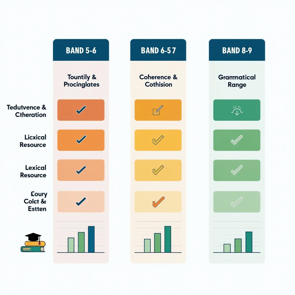 Biểu đồ so sánh chi tiết các tiêu chí đánh giá giữa các mức band điểm khác nhau trong IELTS Writing Task 2