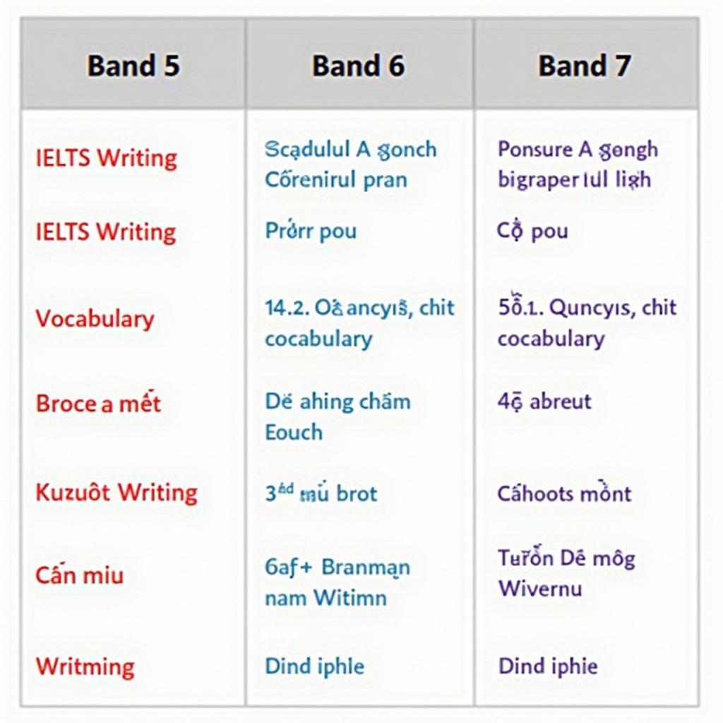 So sánh chi tiết các yếu tố ngôn ngữ giữa bài viết IELTS Writing band 5, 6 và 7