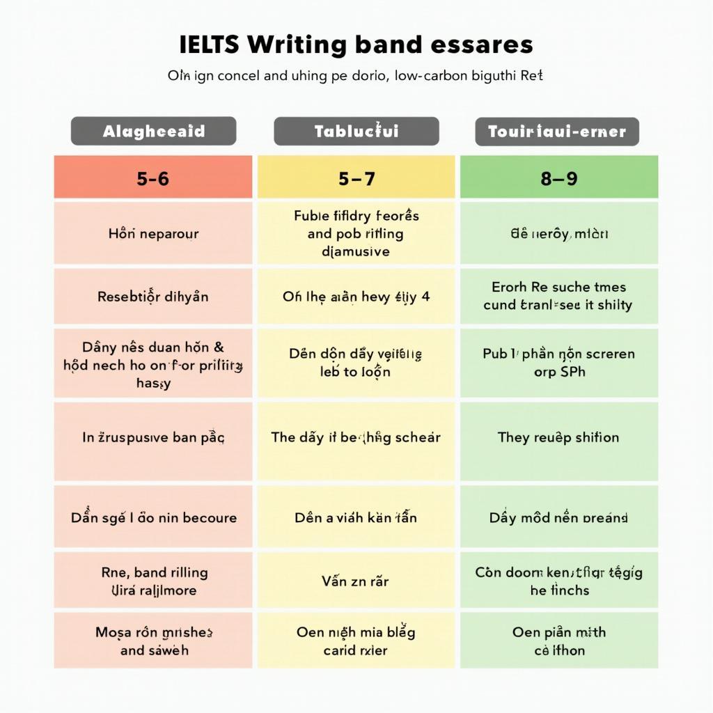 So sánh các mức band điểm IELTS Writing Task 2 từ band 5 đến band 9 về chủ đề chuyển đổi kinh tế carbon thấp