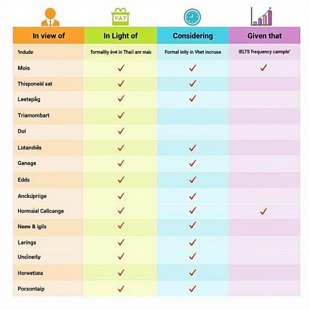 Bảng so sánh các cấu trúc formal tương đương với in view of và considering