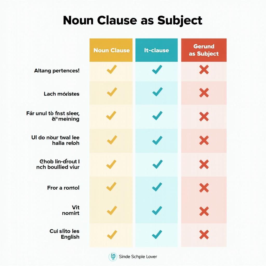 Bảng so sánh trực quan giữa noun clause as subject và các cấu trúc tương tự trong tiếng Anh