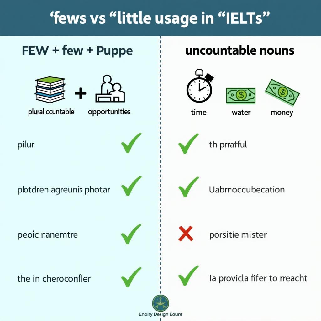 So sánh chi tiết cách sử dụng Few và Little trong ngữ pháp IELTS với các ví dụ minh họa