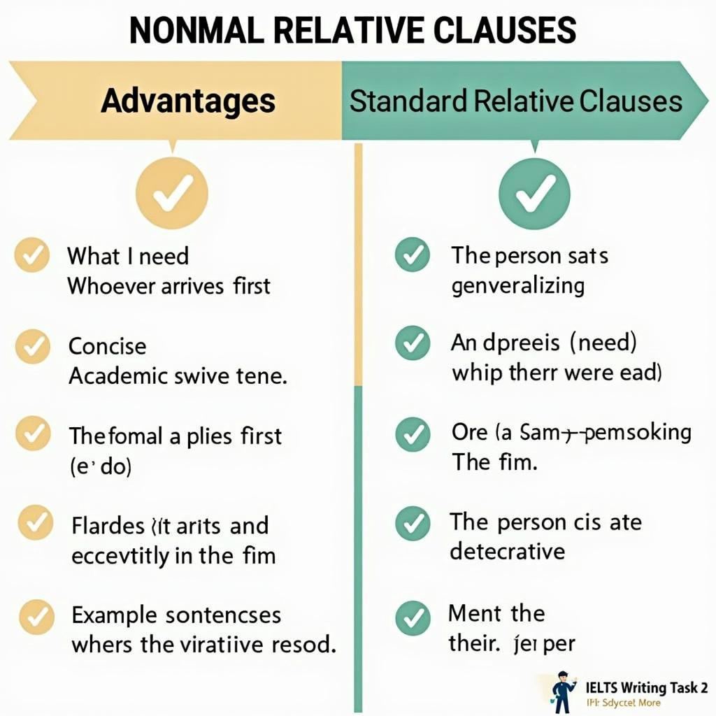 Bảng so sánh chi tiết giữa Nominal Relative Clauses và Standard Relative Clauses trong IELTS