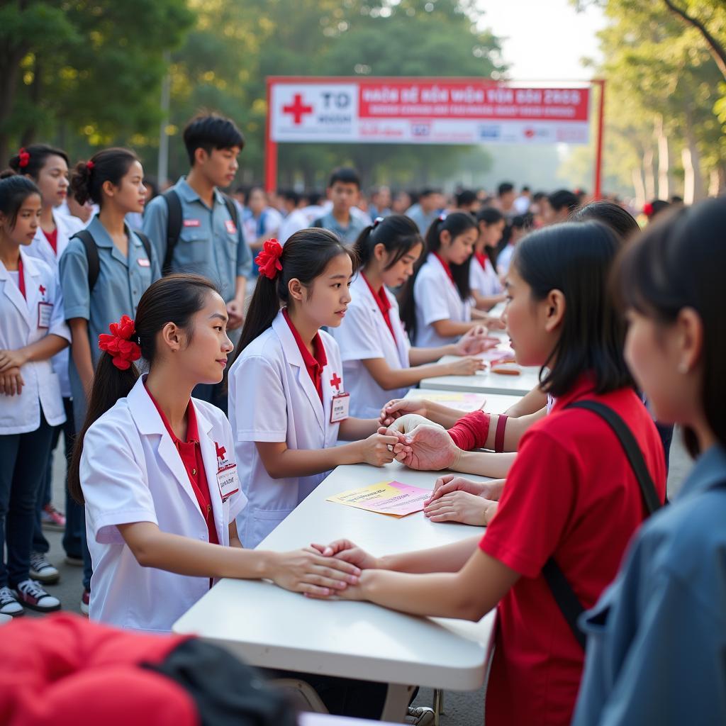 Sinh viên Việt Nam tham gia hiến máu tình nguyện tại trường đại học trong chiến dịch từ thiện IELTS Speaking