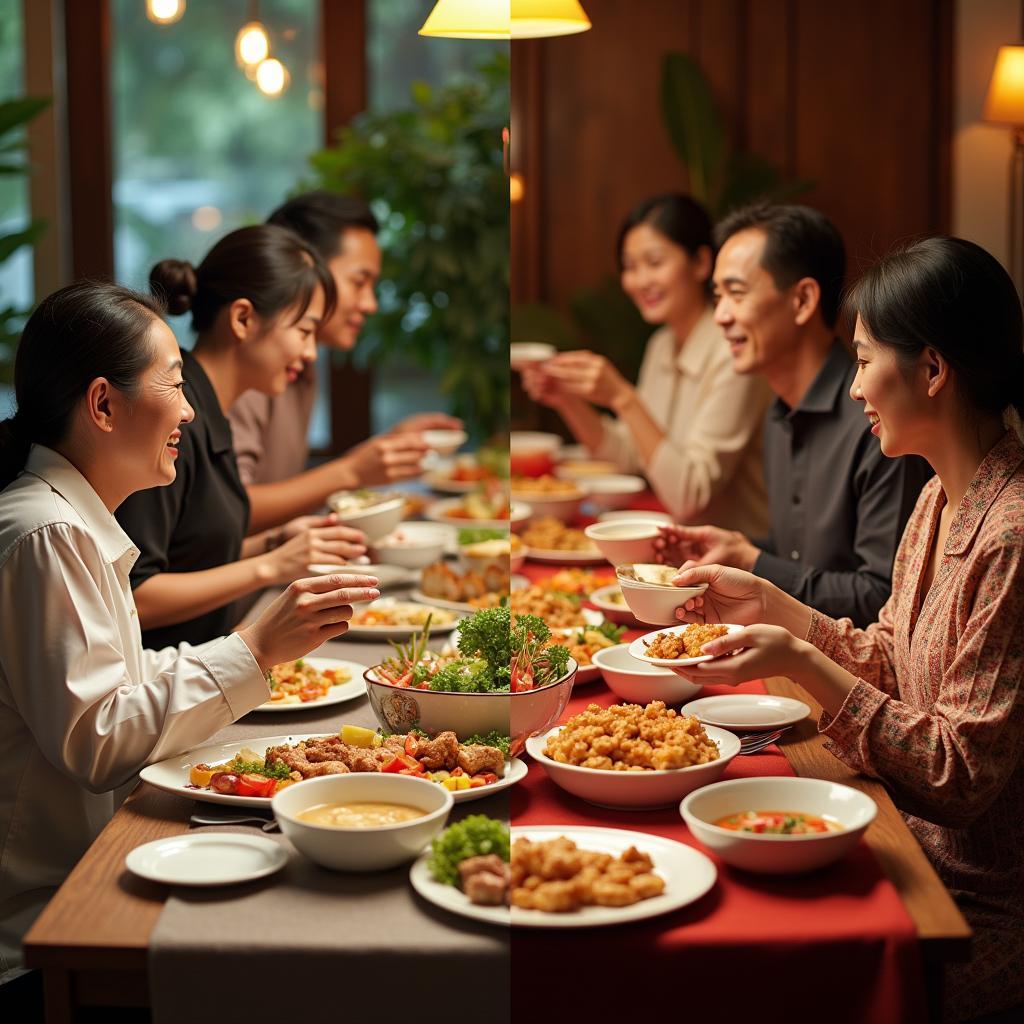 Sự đối chiếu giữa bữa tiệc gia đình truyền thống Việt Nam và hiện đại