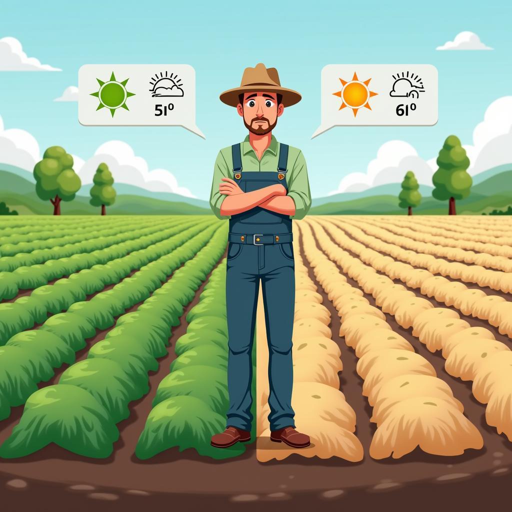 Ảnh minh họa tác động của biến đổi khí hậu đến nền kinh tế nông nghiệp toàn cầu với nông dân làm việc trên cánh đồng khô hạn