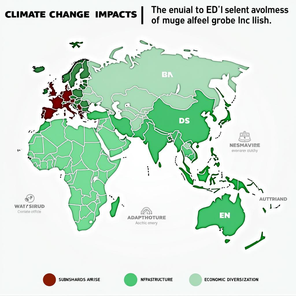 Sơ đồ minh họa tác động không đồng đều của biến đổi khí hậu lên các khu vực kinh tế toàn cầu và chiến lược thích ứng