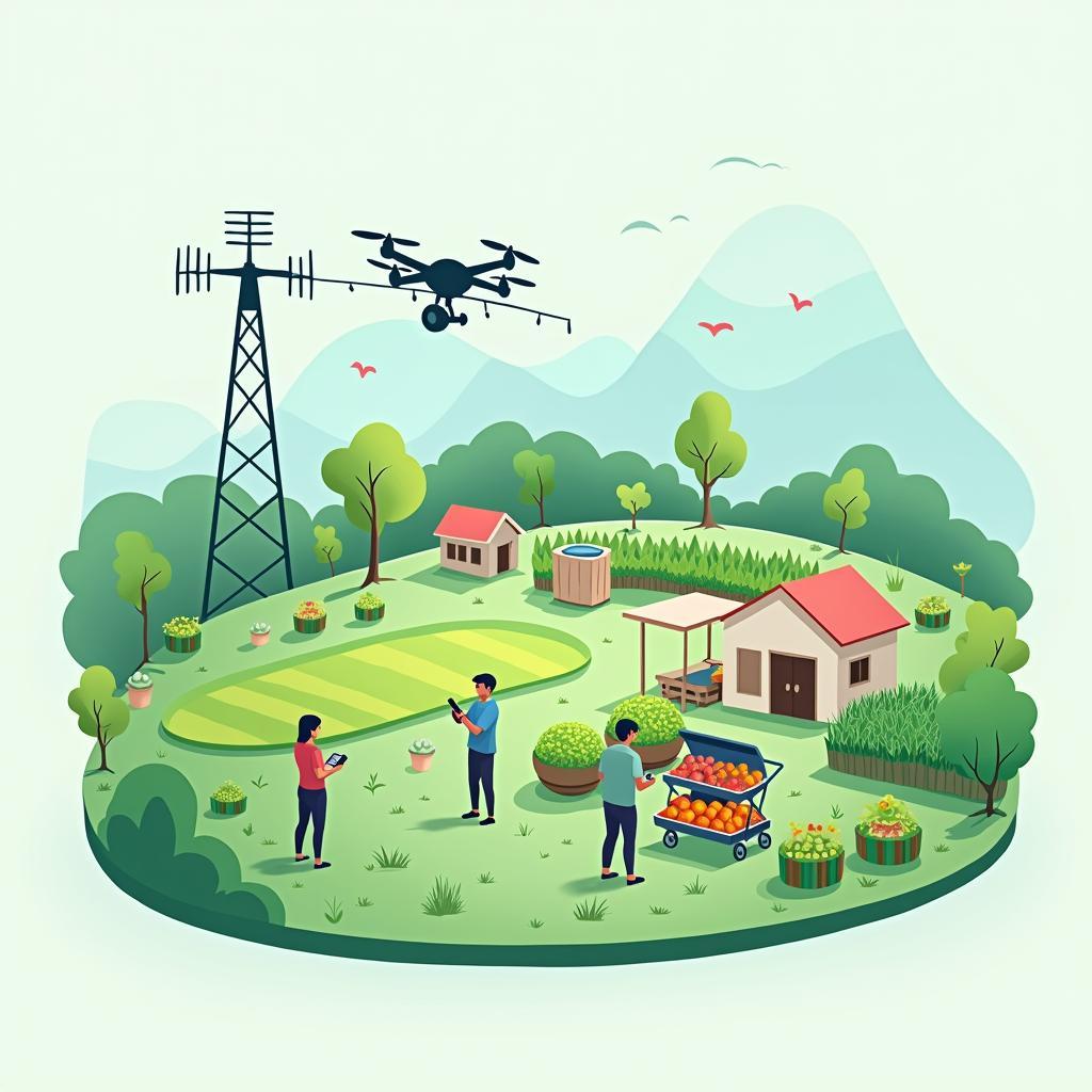 Hình minh họa tác động công nghệ lên kinh tế nông thôn và khoảng cách số