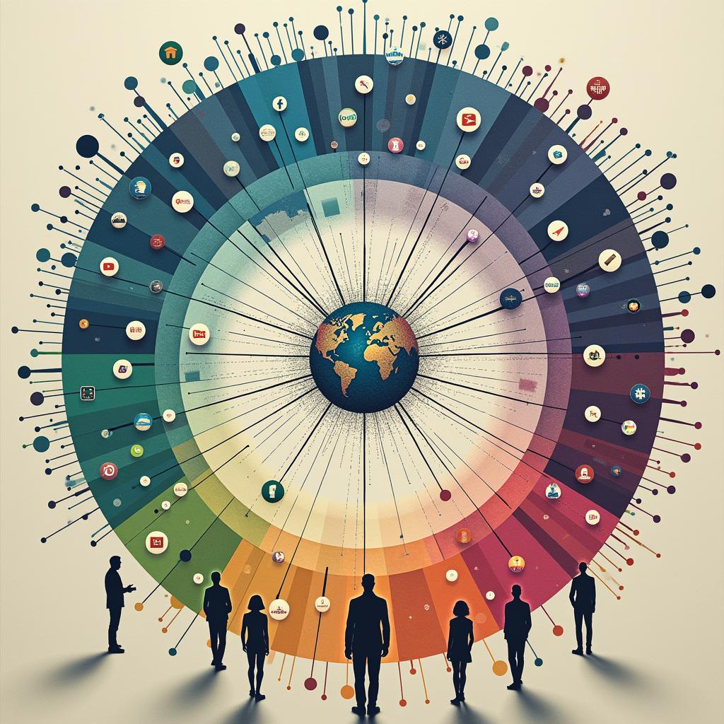 Hình ảnh minh họa các tác động đa chiều của mạng xã hội lên cấu trúc xã hội đương đại