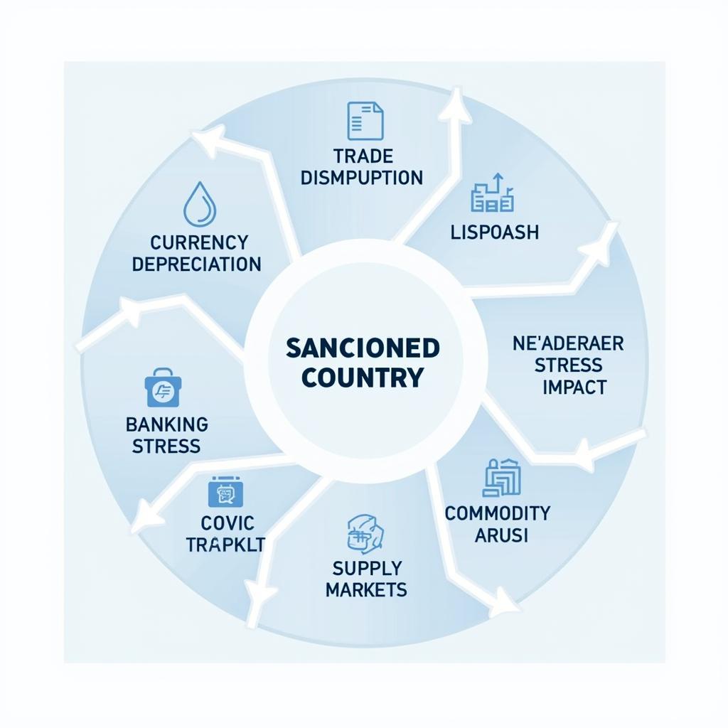 Biểu đồ minh họa tác động kinh tế đa chiều của trừng phạt quốc tế lên thương mại toàn cầu