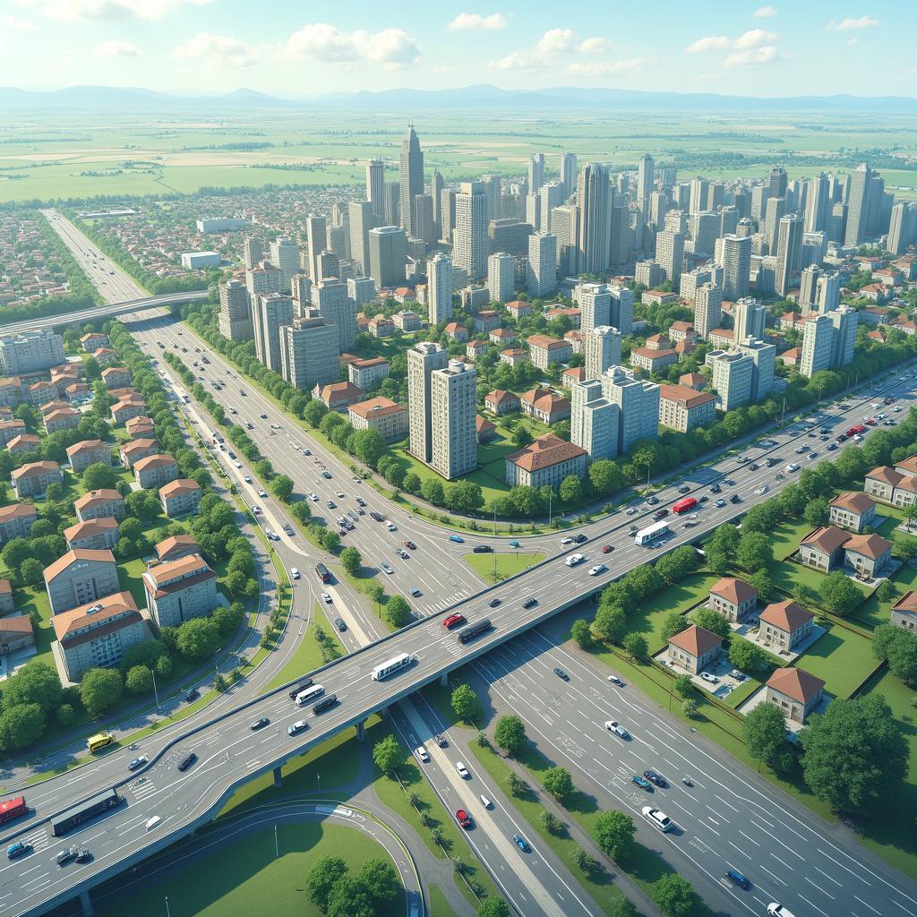 Hình ảnh minh họa tác động của sự mở rộng đô thị đến hệ thống giao thông và môi trường