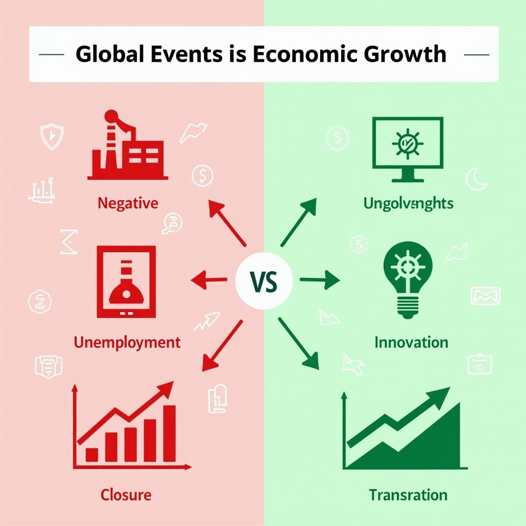 Biểu đồ minh họa mối liên hệ giữa sự kiện toàn cầu và tăng trưởng kinh tế qua các giai đoạn