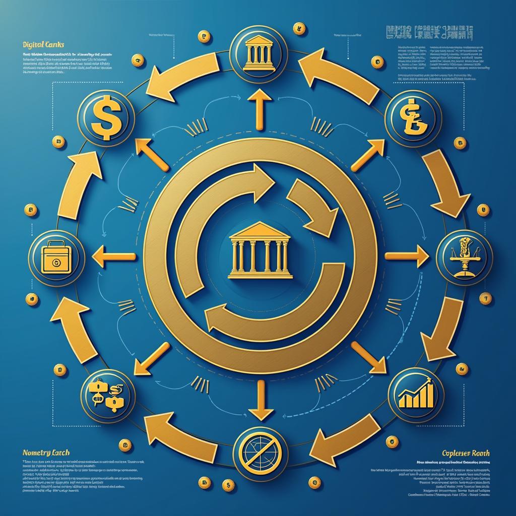 Sơ đồ minh họa tác động của tiền tệ kỹ thuật số đến chính sách tiền tệ và hệ thống ngân hàng trung ương