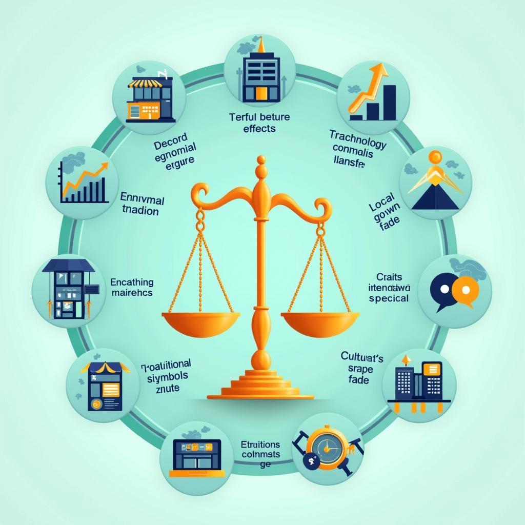 Sơ đồ minh họa tác động tích cực và tiêu cực của toàn cầu hóa đến nền kinh tế địa phương và doanh nghiệp truyền thống