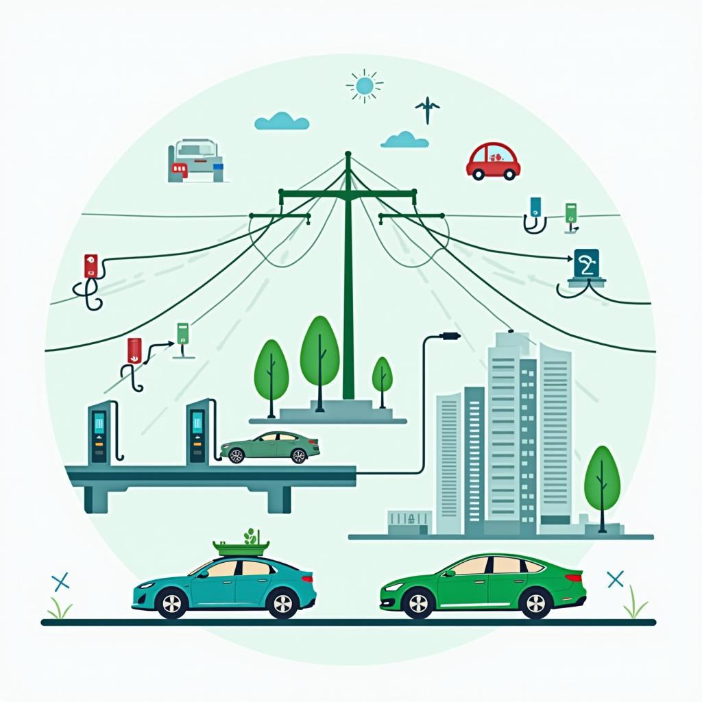 Sơ đồ minh họa tác động của xe điện đến hệ thống cơ sở hạ tầng đô thị