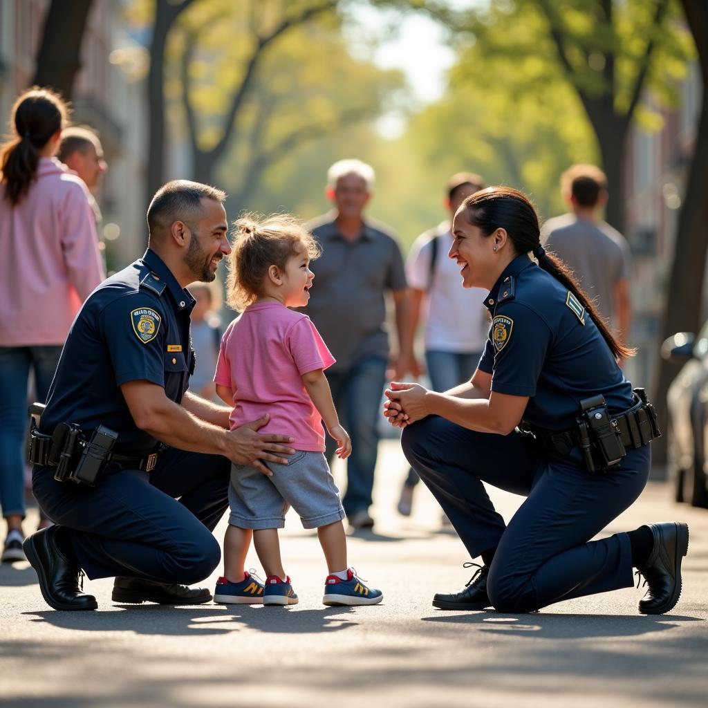 Hình ảnh cảnh sát cộng đồng đang tương tác thân thiện với người dân, thể hiện tầm quan trọng của cải cách để xây dựng niềm tin.
