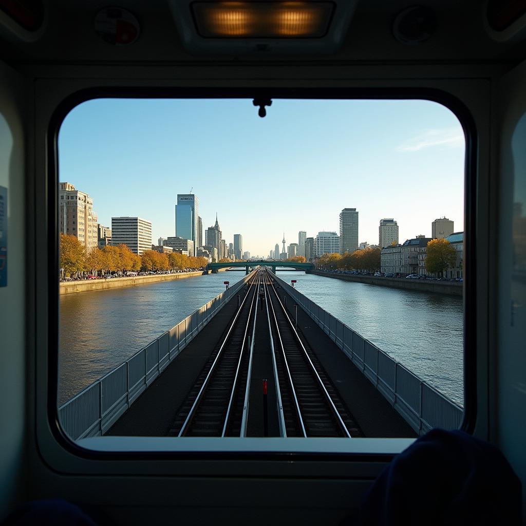 Tàu điện tự động DLR ở London với tầm nhìn toàn cảnh sông Thames và khu Docklands