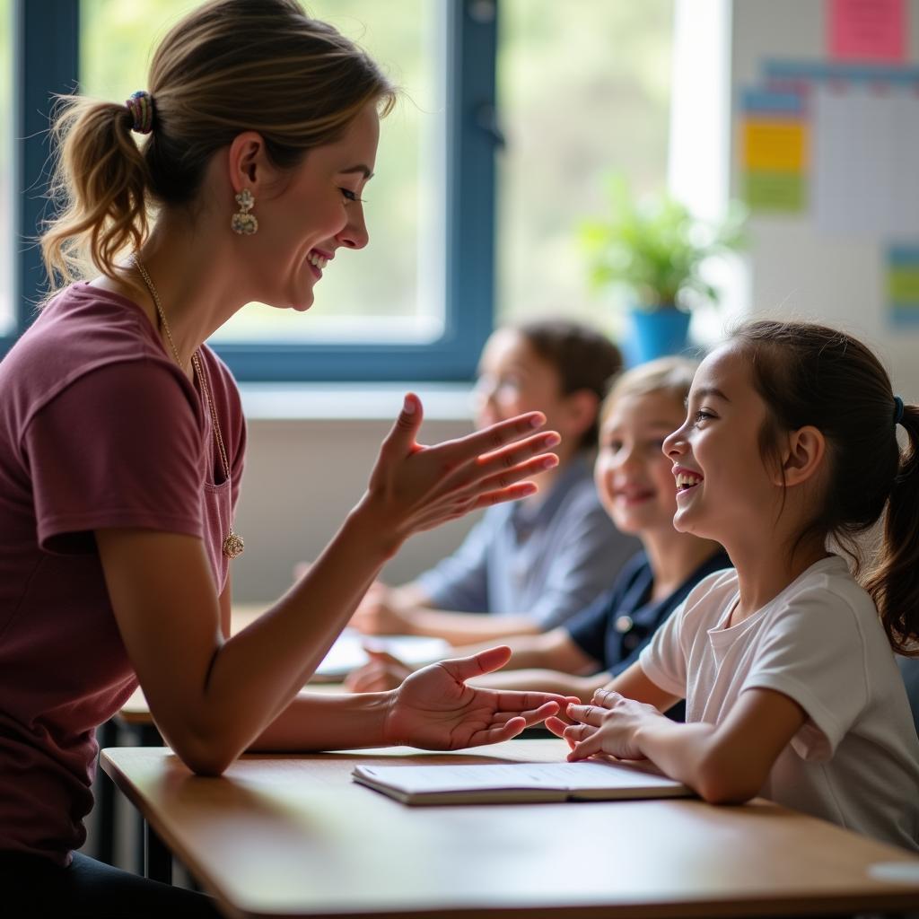 Giáo viên khen ngợi nỗ lực của học sinh trong lớp học để phát triển tư duy