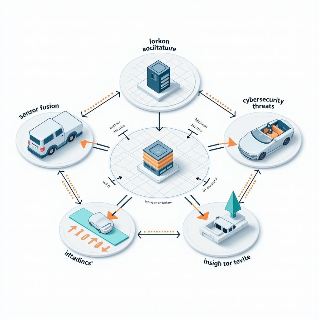 Sơ đồ minh họa các thách thức kỹ thuật chính trong hệ thống giao thông tự động