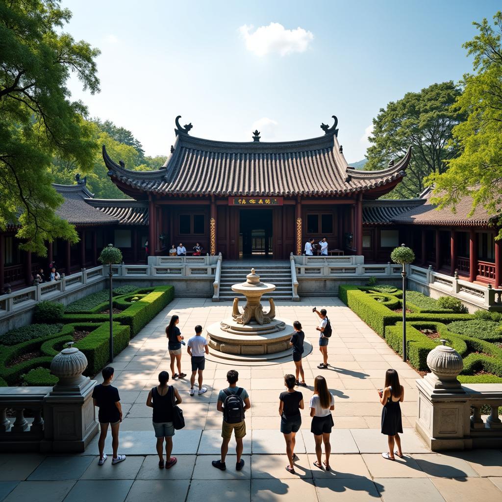 Học sinh quốc tế tham quan di tích Văn Miếu Quốc Tử Giám ở Hà Nội trong tour giáo dục