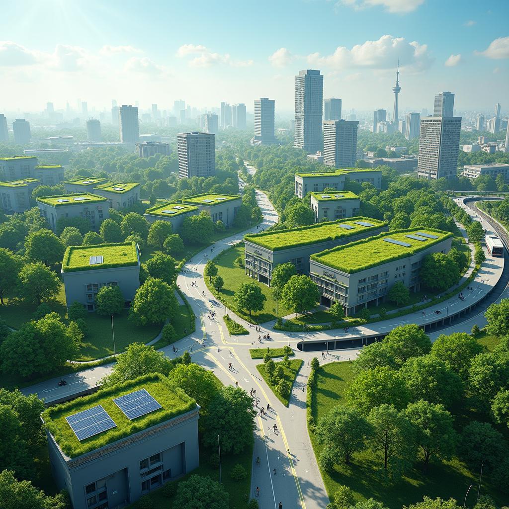 Thành phố xanh với công viên và cây xanh tích hợp trong quy hoạch đô thị bền vững
