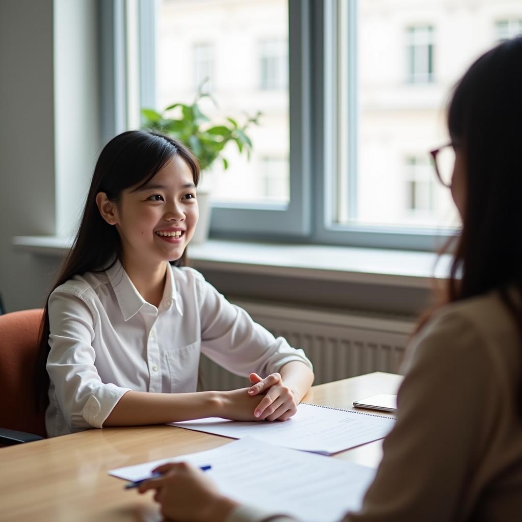 Thí sinh IELTS Speaking đang trả lời câu hỏi về thành viên gia đình truyền cảm hứng với sự tự tin