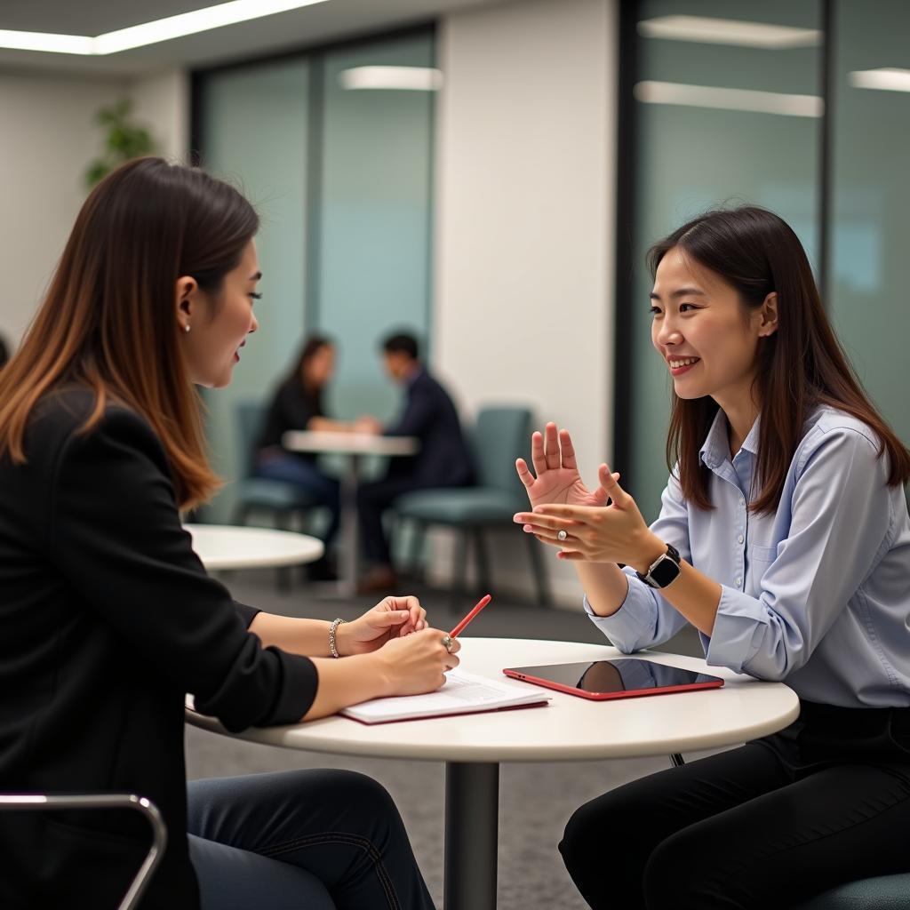 Thảo luận chuyên sâu trong IELTS Speaking Part 3 giữa examiner và thí sinh về media và tin tức