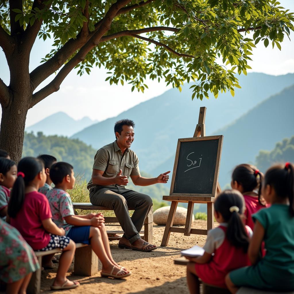 Thầy giáo tổ chức hoạt động dạy học tình nguyện cho trẻ em vùng cao trong đề thi IELTS Speaking