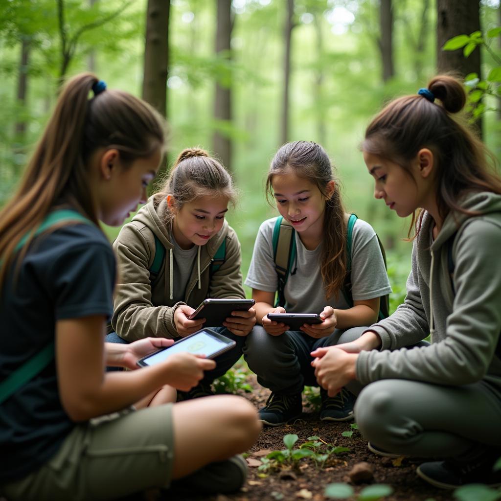 Thanh thiếu niên tham gia hoạt động bảo vệ môi trường và khám phá thiên nhiên với công nghệ hiện đại