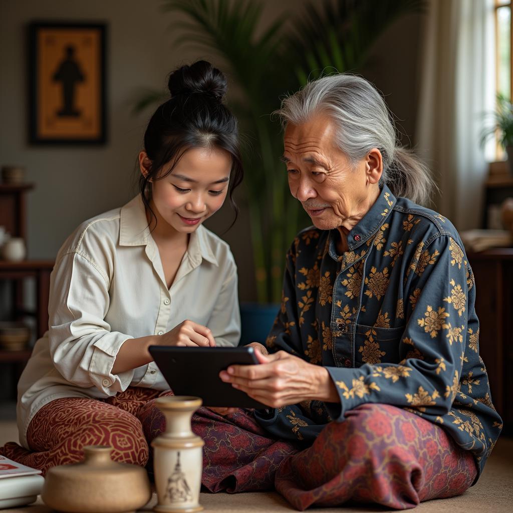 Thế hệ trẻ Việt Nam học truyền thống gia đình từ người cao tuổi trong không gian hiện đại kết hợp truyền thống