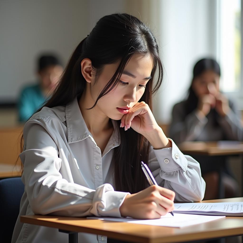 Thí sinh IELTS Speaking đang ghi chú chuẩn bị cho phần thi Part 2 về tình huống cần cẩn thận