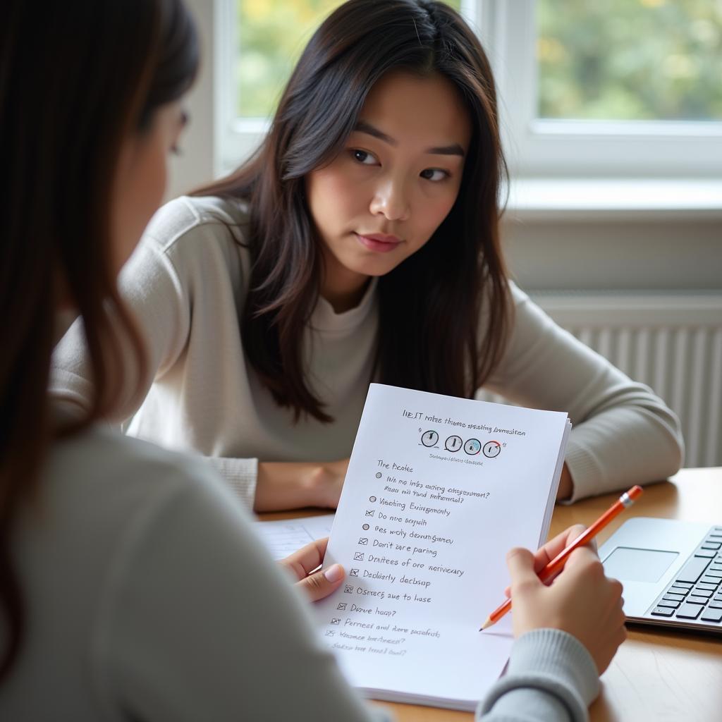 Thí sinh đang chuẩn bị ghi chú cho cue card IELTS Speaking Part 2 về quản lý thời gian