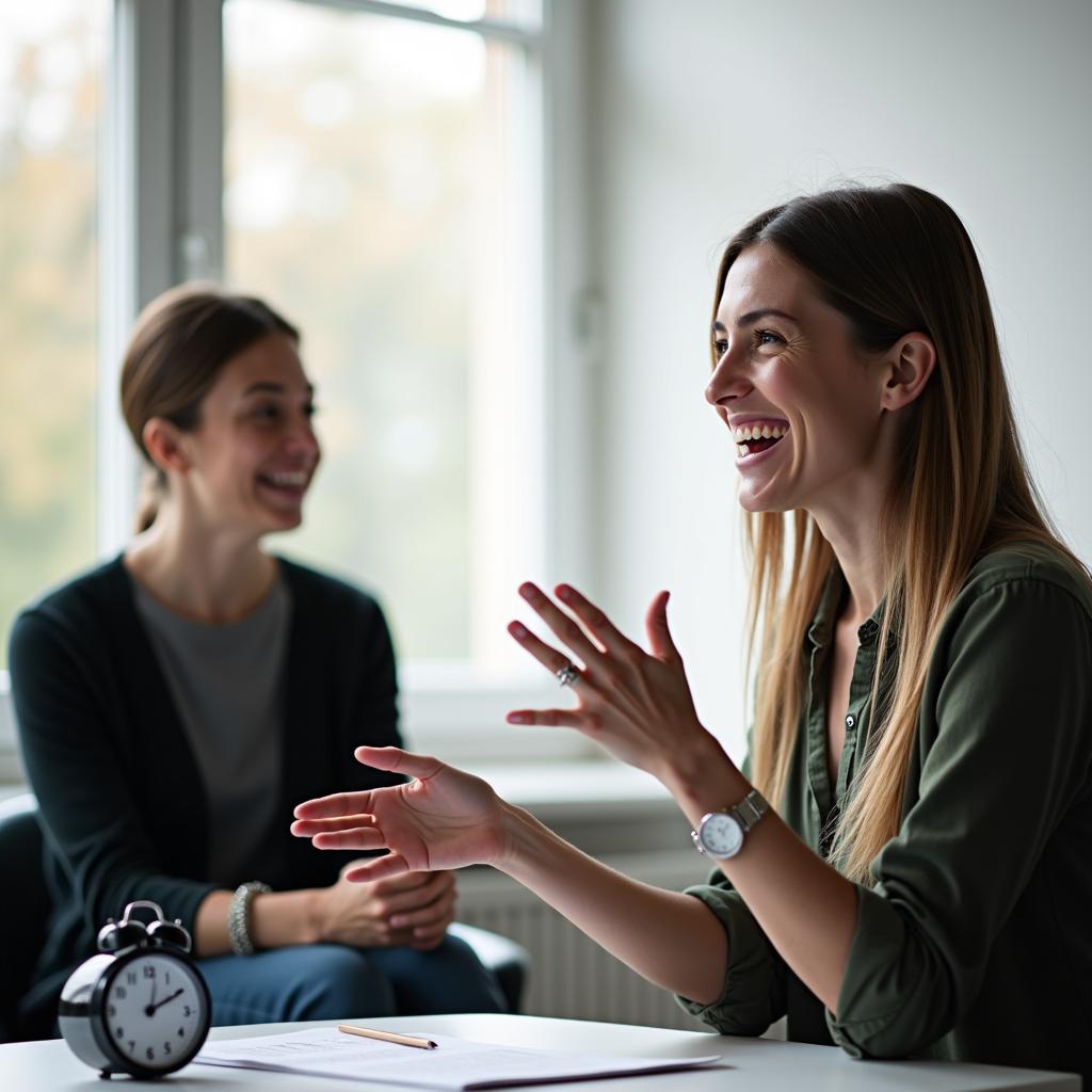 Thí sinh tự tin trình bày bài nói Part 2 về việc quản lý sự kiện trực tuyến trong IELTS Speaking