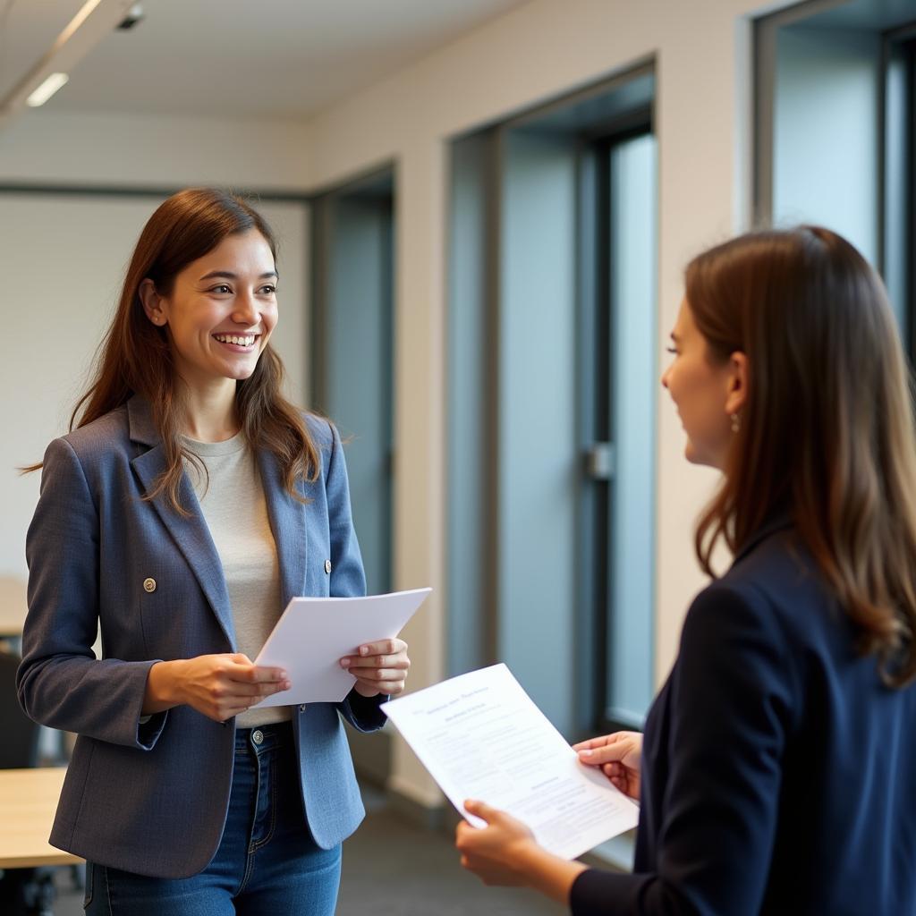 Thí sinh IELTS đang trình bày bài nói Part 2 về chủ đề nhiếp ảnh với examiner