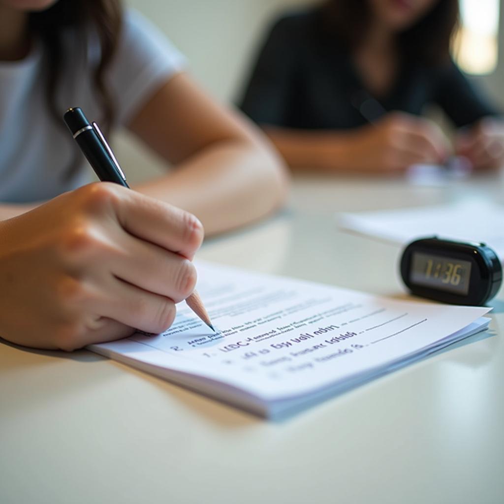 Thí sinh IELTS ghi chú ý tưởng trong một phút chuẩn bị Part 2 về kết quả thi quan trọng