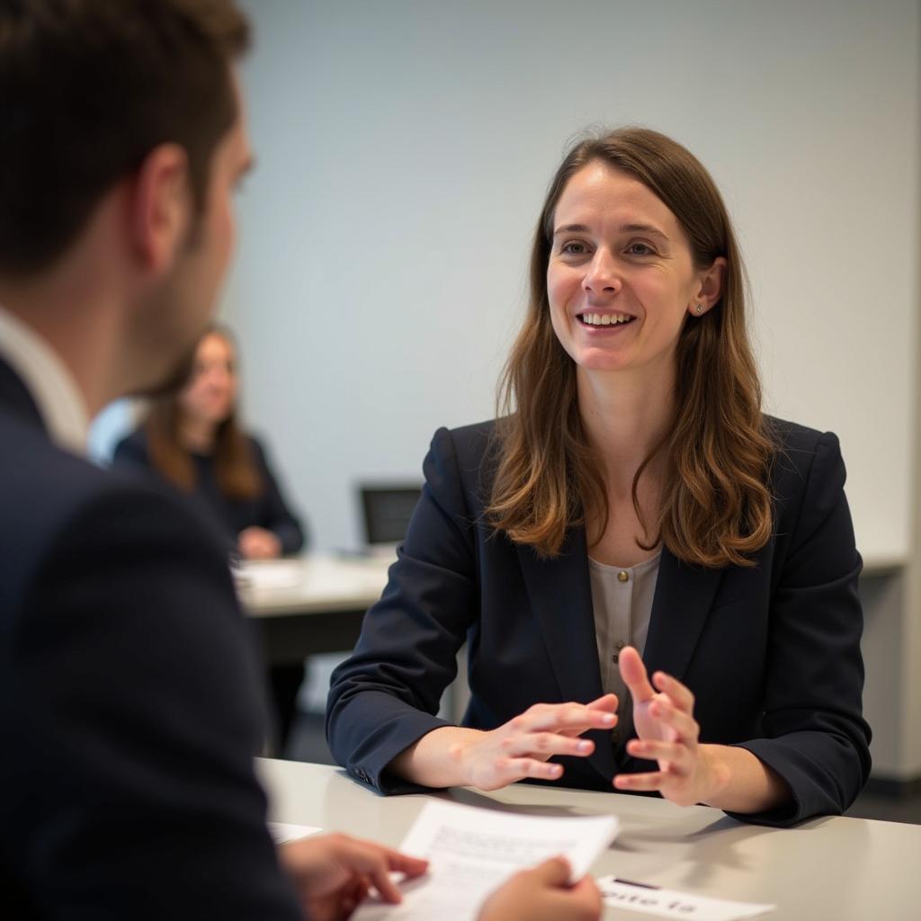 Thí sinh tự tin trình bày bài nói dài về trung tâm thương mại trong IELTS Speaking Part 2