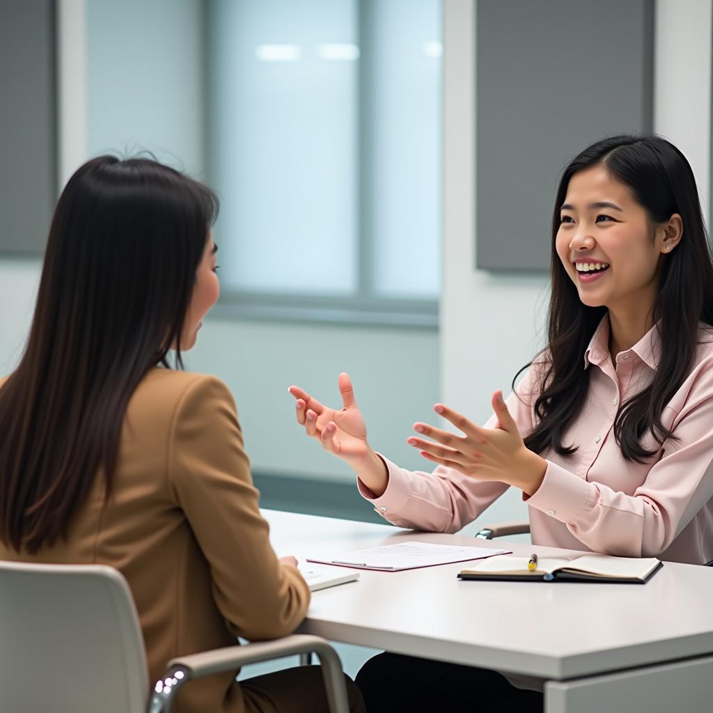 Thí sinh IELTS Speaking Part 2 đang tự tin trình bày về tin tức quan trọng trước giám khảo