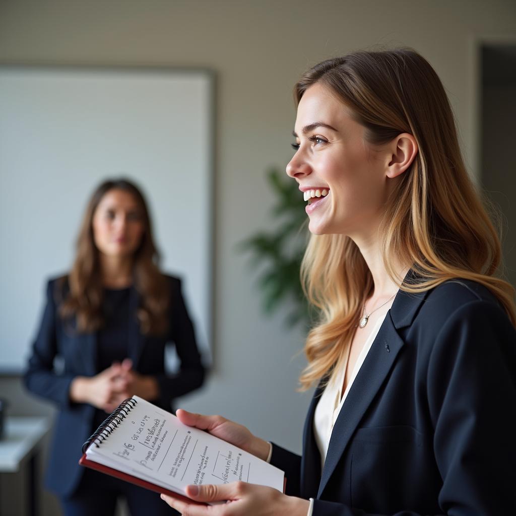 Thí sinh tự tin trình bày bài nói Part 2 IELTS với ghi chú chuẩn bị