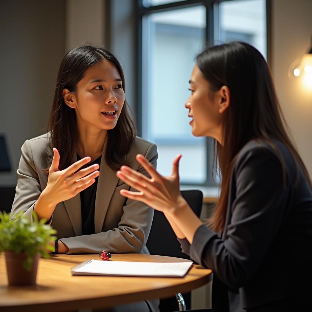 Thí sinh IELTS đang kể về chuyến du lịch gặp sự cố với biểu cảm tự tin và tích cực