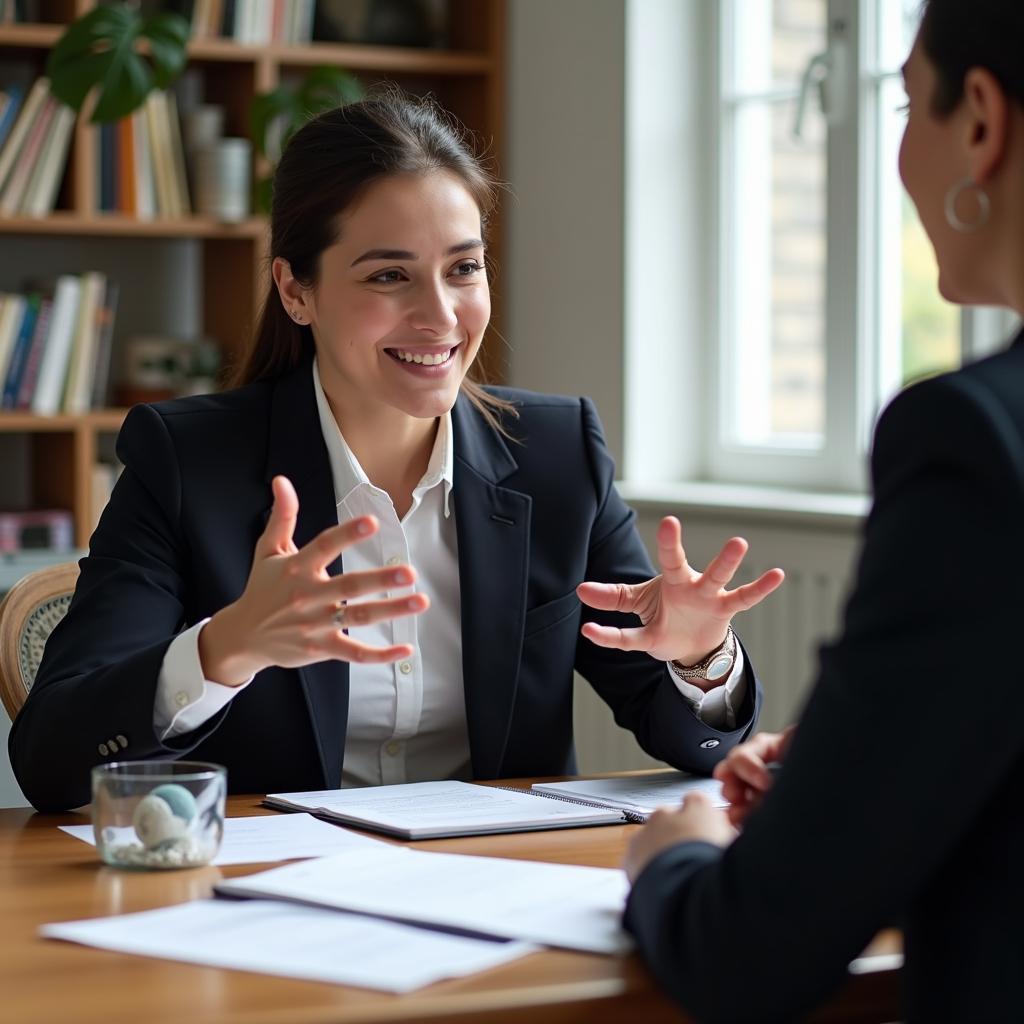 Thí sinh tự tin thảo luận IELTS Speaking Part 3 về kỹ năng và giáo dục với giám khảo